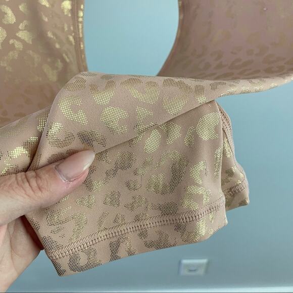 Zyia | Women’s Active Peach & Gold Metallic Leopard Print Leggings Tan Shimmer 4 - Picture 4 of 8